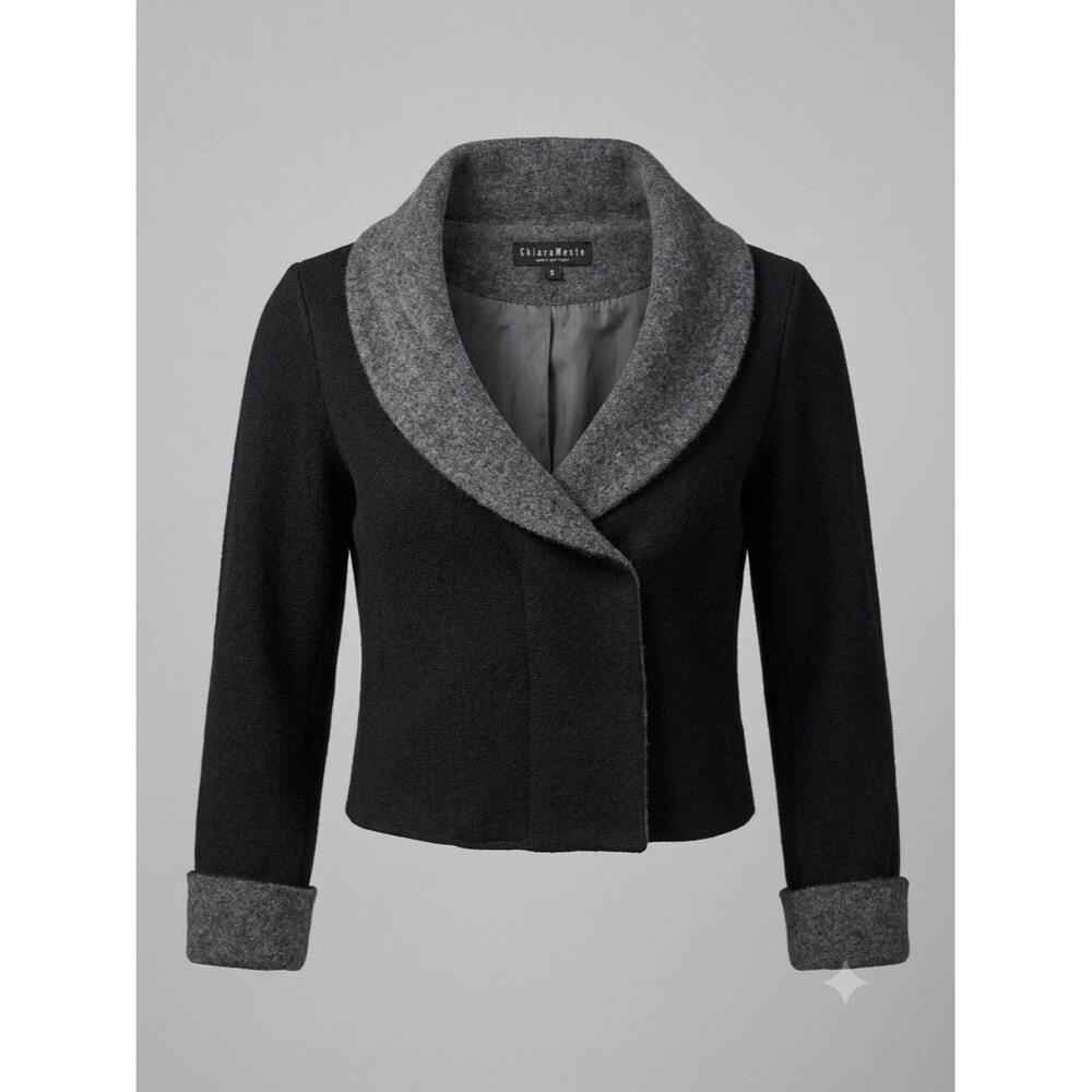 Chiaramente Women's Two Tone Gray Button Front Wool Cardigan Sweater Small Y2K